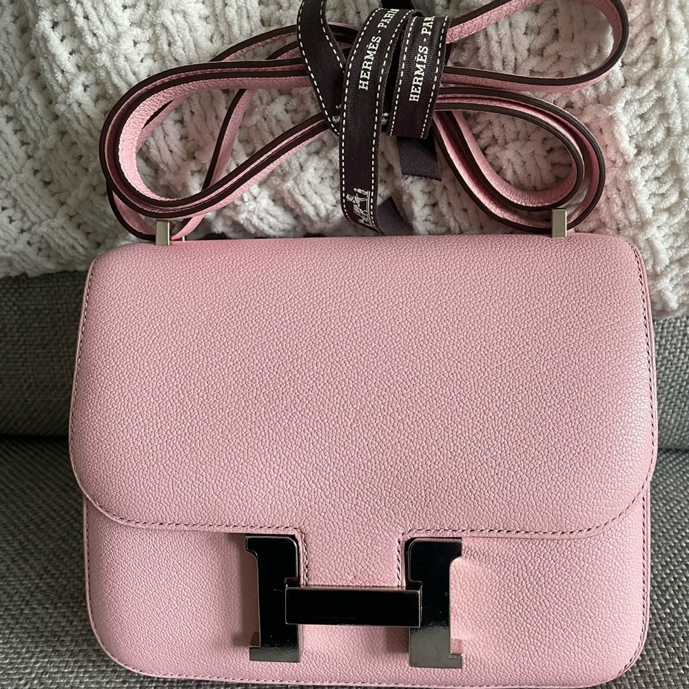 Hermes Constance 18 Rose Sakura Chèvre + Pop H & Twilly GWP